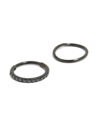Black Coated Surgical Steel Cubic Zirconia Hinged Nose Rings Pack - link has visual effect only