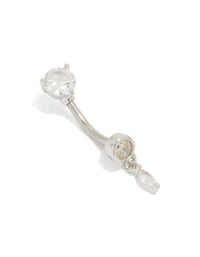Surgical Steel Cubic Zirconia Round Charm Belly Bar - link has visual effect only