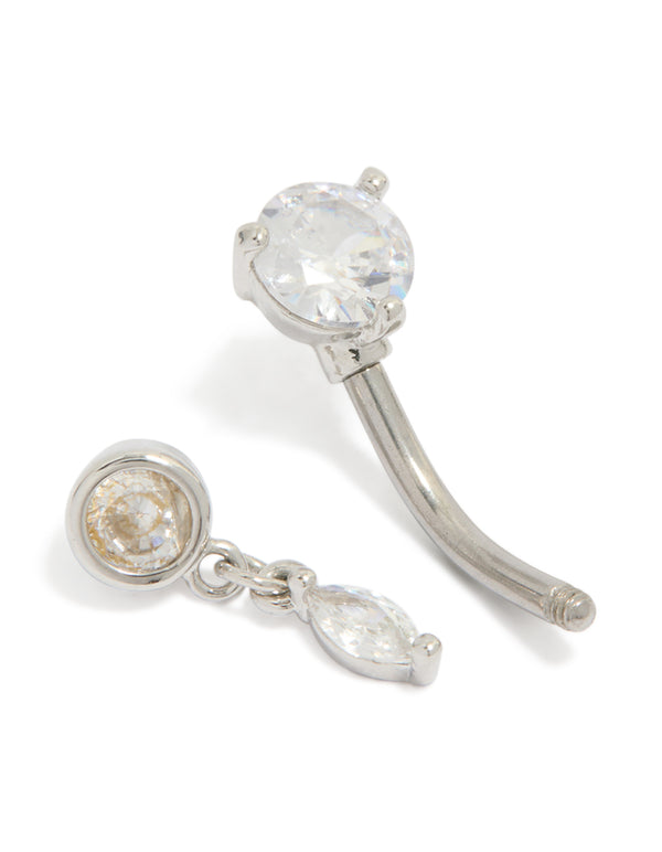 Surgical Steel Cubic Zirconia Round Charm Belly Bar