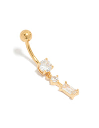 Gold Plated Surgical Steel Multi-Shaped Cubic Zirconias Belly Bar - link has visual effect only