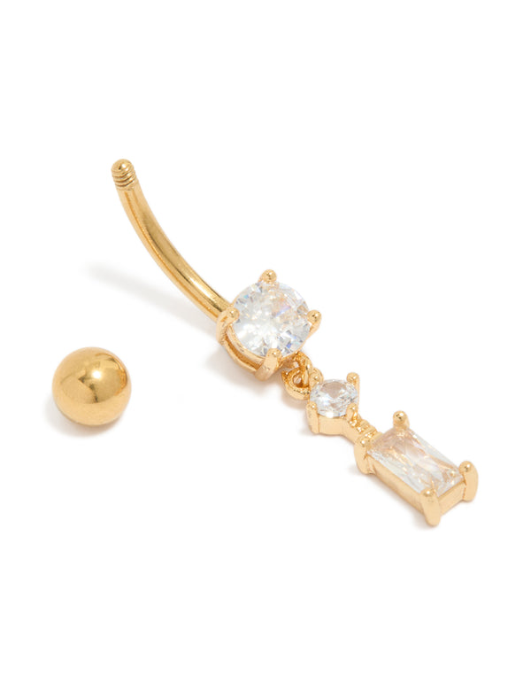 Gold Plated Surgical Steel Multi-Shaped Cubic Zirconias Belly Bar