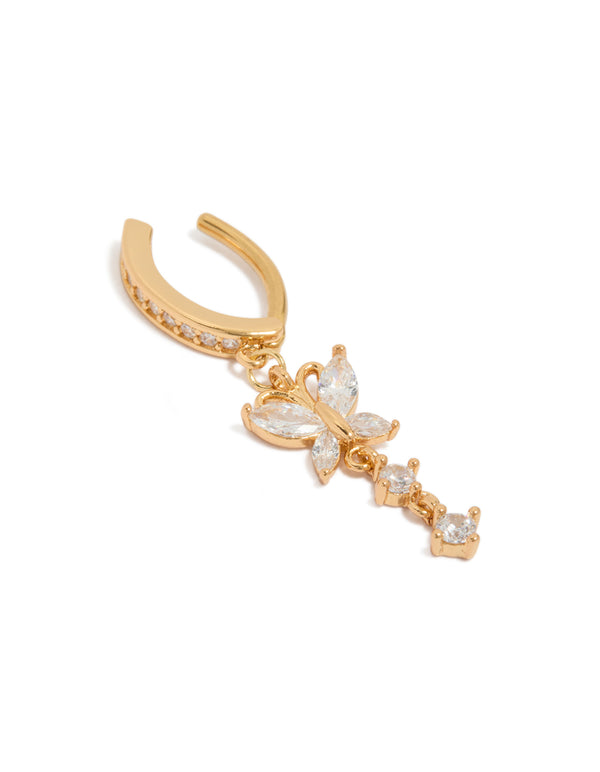 Gold Plated Surgical Steel Cubic Zirconia Butterfly Curved Belly Ring