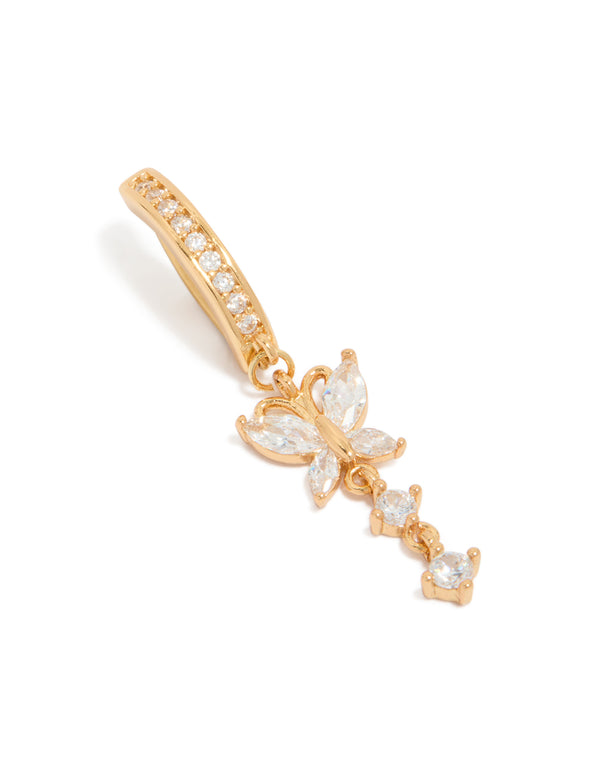 Gold Plated Surgical Steel Cubic Zirconia Butterfly Curved Belly Ring