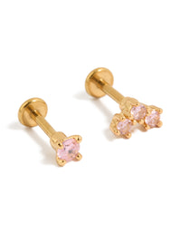 Featuring gold plated titanium pink cubic zirconia flat back studs with crystal in light pink front view - link has visual effect only