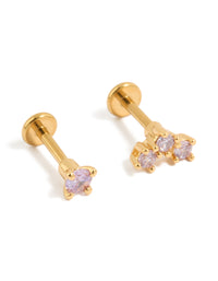 Beautifully crafted gold plated titanium lilac cubic zirconia flat back studs in lavender front view - link has visual effect only