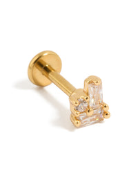 Featuring a gold plated titanium cubic zirconia rectangle cluster single flat back stud front view - link has visual effect only