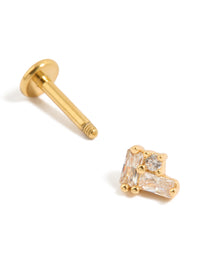 Showcasing a gold plated titanium cubic zirconia rectangle cluster single flat back stud post detail view - link has visual effect only