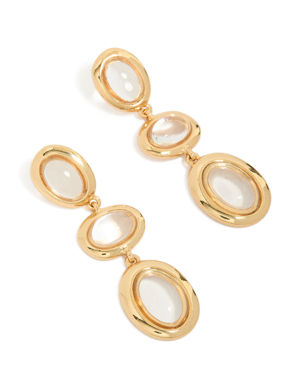 Featuring statement clear circle drop earrings crafted from gold plated material in a front view