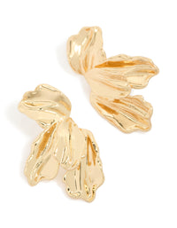 Introducing statement gold plated organic half flower earrings front view - link has visual effect only
