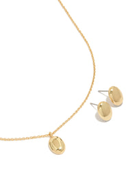 Gold Plated Oval Drop Pendant Necklace & Earrings Set - link has visual effect only