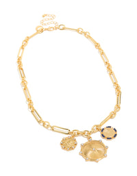 Gold Plated Paperclip Chain Charms Necklace - link has visual effect only