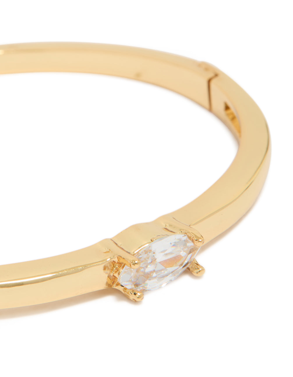 Designed with gold plated cubic zirconia inlay hinged bangle close up view