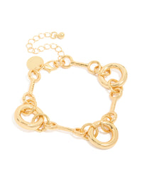 Showcasing a gold plated circle chain bracelet in gold front view - link has visual effect only