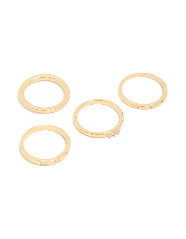 Discover this gold plated cubic zirconia inlay rings 4-pack front view
