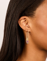 Gold Brown Heart & Sun Charm Hoop Earrings - link has visual effect only