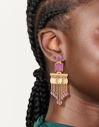 Gold Purple Beaded Chain Drop Earrings - link has visual effect only