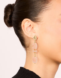 Gold Oval Pink Beaded Drop Earrings - link has visual effect only