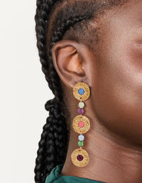 Gold Round Disc & Multicoloured Bead Drop Earrings - link has visual effect only