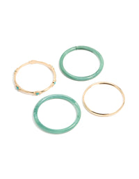 Explore this gold and blue acrylic bangles 4-pack featuring beads in turquoise and aqua front view - link has visual effect only