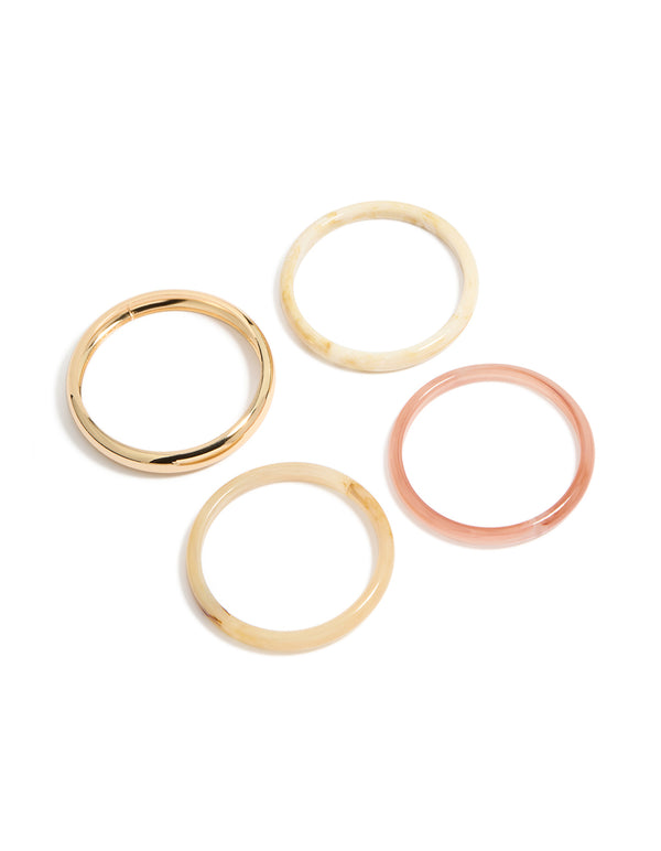 Showcasing gold and pink acrylic bangles in a 4-pack set front view
