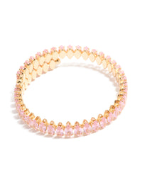 Showcasing a gold pink diamante bracelet in light pink front view - link has visual effect only