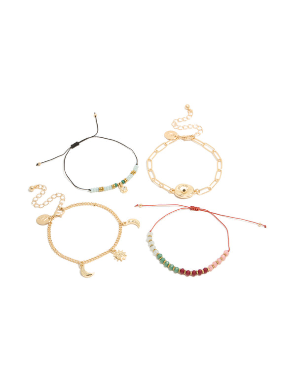 Gold Celestial & Beaded Bracelets 4-Pack
