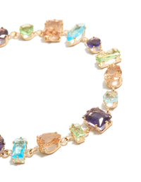 Gold Irregular Shaped Multicoloured Diamantes Bracelet - link has visual effect only
