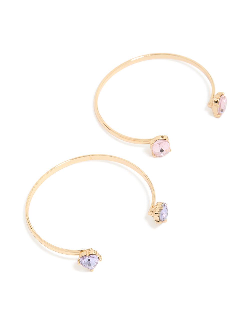 Showcasing a 2-pack of gold pink and purple diamante wrist cuffs bracelets front view