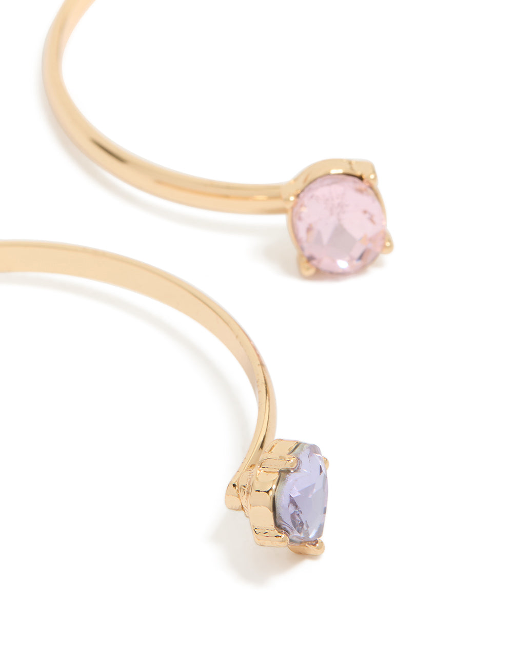 Designed with gold pink and purple diamante wrist cuff bracelets in a 2-pack close up view