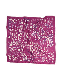 Featuring a berry pink fabric scarf scrunchie with leopard print in maroon, light pink, medium orchid, and bisque tones front view - link has visual effect only