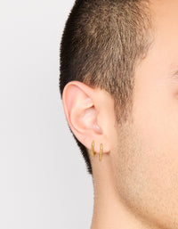 Mens Waterproof Gold Plated Stainless Steel Mixed Size Huggie Earrings 2-Pack - link has visual effect only