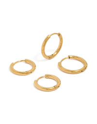 Mens Waterproof Gold Plated Stainless Steel Mixed Size Huggie Earrings 2-Pack - link has visual effect only