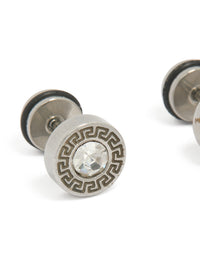 Featuring waterproof stainless steel round cubic zirconia flat back studs in a close up view - link has visual effect only