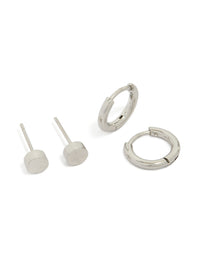 Waterproof Men's Stainless Steel Flat Stud & Huggie Earrings 2-Pack - link has visual effect only