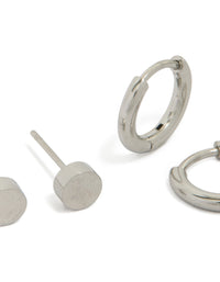 Waterproof Men's Stainless Steel Flat Stud & Huggie Earrings 2-Pack - link has visual effect only