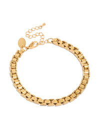 Showcasing a waterproof stainless steel chain link watch bracelet in gold plated finish front view - link has visual effect only