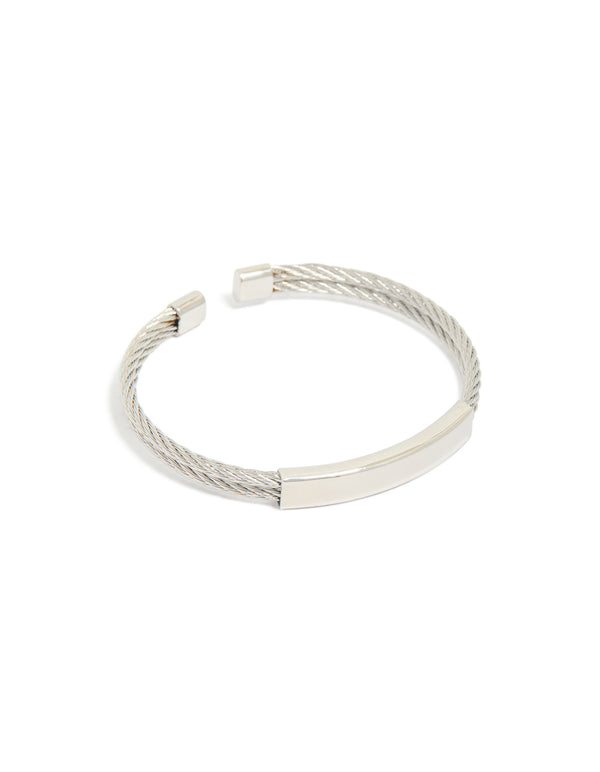 Mens Waterproof Stainless Steel Twin Wire Twisted Cuff