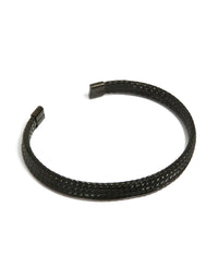 Mens Waterproof Black Coated Stainless Steel Woven Wrist Cuff - link has visual effect only