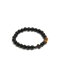 Mens Waterproof  Black Coated Stainless Steel Black Cross  & Tigers Eye Semi Beaded Cross Bracelet - link has visual effect only