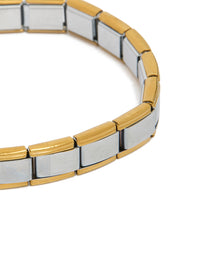 Mens Waterproof Mixed Plated Stainless Steel Stretch Link Chain Bracelet - link has visual effect only