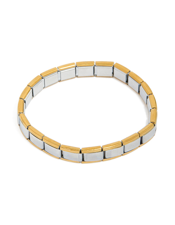 Mens Waterproof Mixed Plated Stainless Steel Stretch Link Chain Bracelet