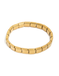 Mens Waterproof Gold Plated Stainless Steel Stretch Link Chain Bracelet - link has visual effect only