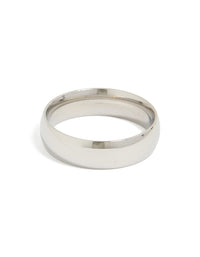 Featuring a mens waterproof stainless steel smooth band ring in silver front view - link has visual effect only