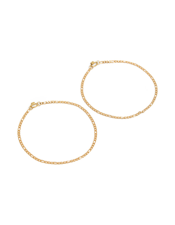 Waterproof Gold Plated Surgical Steel Figaro Permanent Bracelets Pack front view