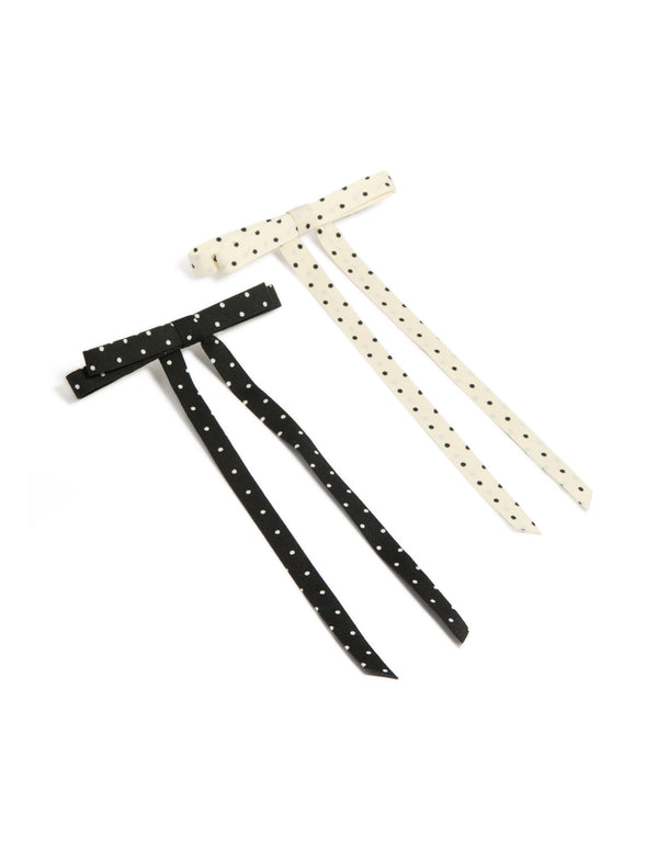 White & Black Polka Dot Bow Clips 2-Pack
