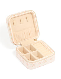 Pink Floral PU Leather Square Jewellery Box - link has visual effect only