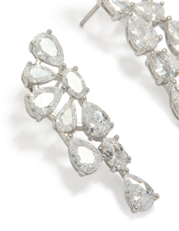 Silver Cubic Zirconia Lovely Flower Pear Drop Earrings
