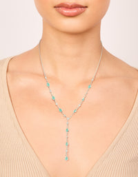 Silver Plated Cubic Zirconia Blue Alternating Oval Y-Necklace - link has visual effect only