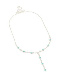 Silver Plated Cubic Zirconia Blue Alternating Oval Y-Necklace - link has visual effect only