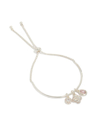 Silver Plated Cubic Zirconia Clover Charm Toggle Bracelet - link has visual effect only